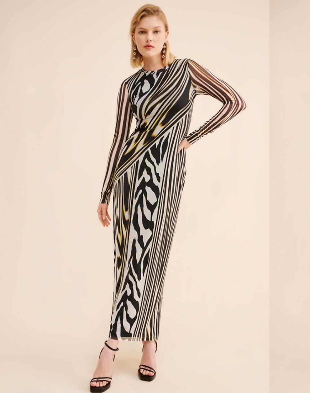 NWOT . AFRM Didi Longsleeve Mesh Maxi Dress with black lining.